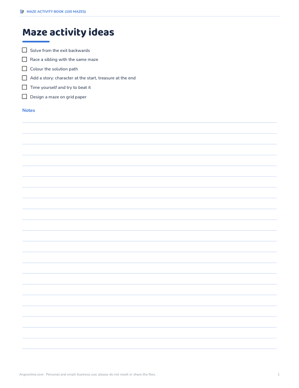 Preview of Printable Maze Activity Ideas